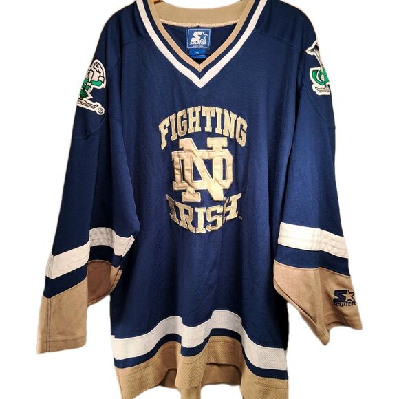 Vintage Rare NCAA Notre Dame Fighting Irish Starter Hockey Jersey Mens XL 90s - Picture 1 of 8